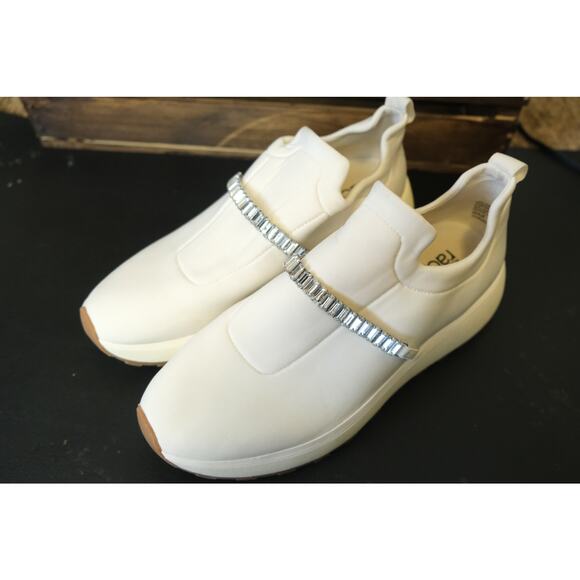 NWOT Nordstrom Lisbon White Slip On Sneaker Crystal Embellished Strap Womens 8 - Picture 2 of 7